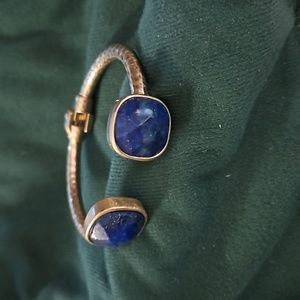 Stunning Hinged Lapis Lazuli ladies gold tone bracelet